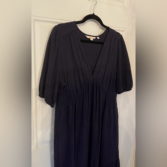 Boden Jersey Navy Seersucker Tiered Midi Dress - 14L - Picture 4 of 8